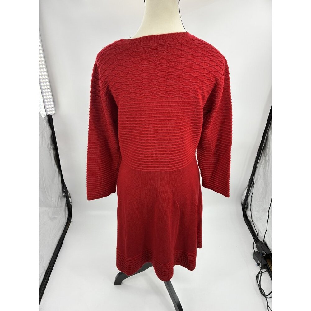 Marc New York Womens L Red Fit & Flare Sweater Dress Long Sleeve Knit Casual - Picture 5 of 7